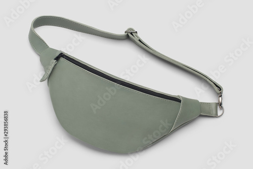 Fényképezés Gray leather bum bag on gray