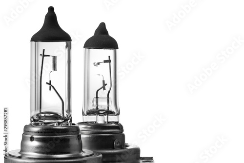 Obraz na plátně New and blown car lamps on a white isolated background close-up.
