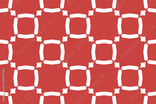 Vector seamless geometric pattern. Shaped white lines, squares, diamonds, red background.