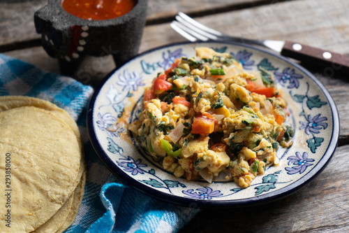 Mexican food: Scrambled eggs with chaya