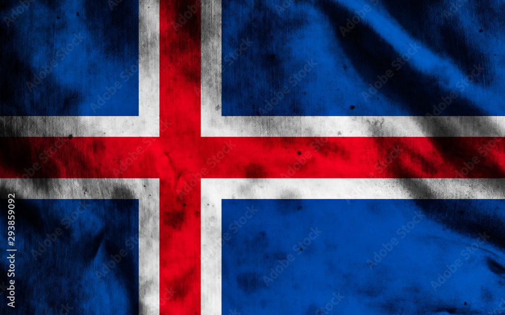 Fototapeta premium Flag of Iceland on old fabric