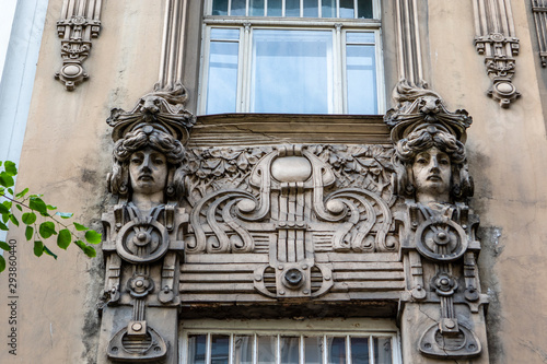 Ornate facade of an art nouveau building in Riga, Latvia, Baltic States, Europe