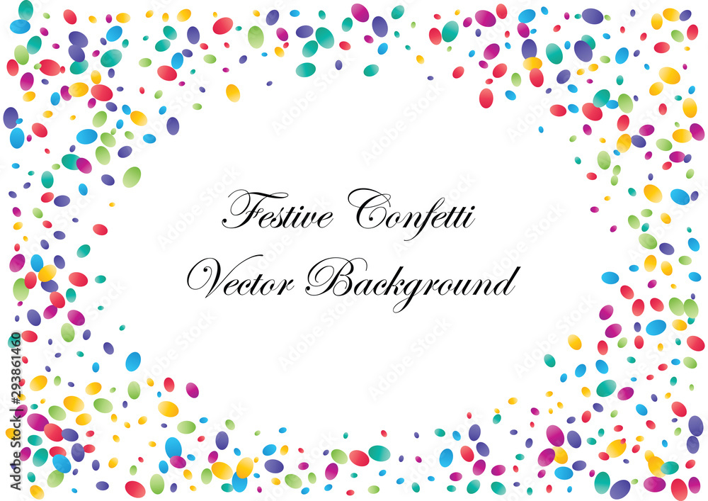 Festive colorful ellipse confetti background. Ellipse frame vector texture for holidays, postcards, posters, websites, carnivals, birthday and children's parties. Cover mock-up.