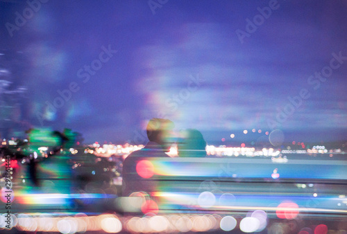 Romantic couple overlooking Seattle Skyline photo