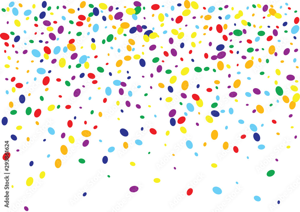Festive colorful ellipse confetti background. Rectangle vector texture for holidays, postcards, posters, websites, carnivals, birthday and children's parties. Cover mock-up.