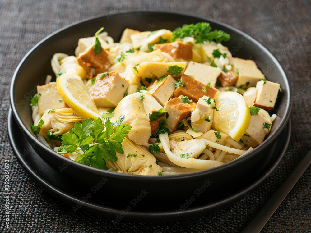 Artichokes and Smokey Tofu on Pasta Artichokes and Smokey Tofu on Pasta