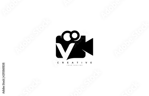 Letter V video camera logo design simple minimalist