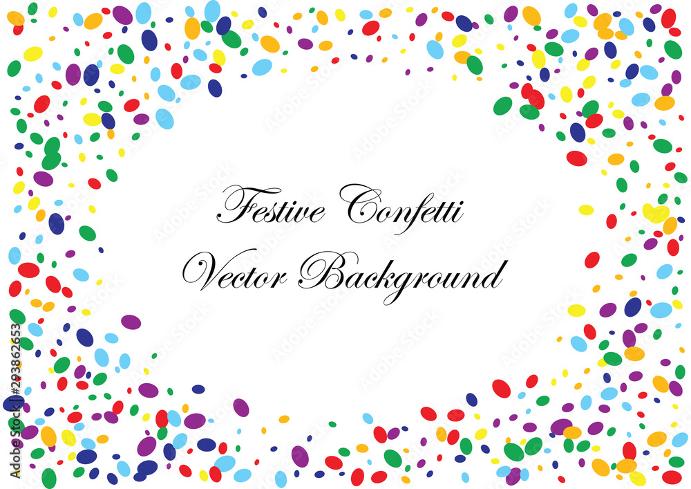 Festive colorful ellipse confetti background. Ellipse frame vector texture for holidays, postcards, posters, websites, carnivals, birthday and children's parties. Cover mock-up.