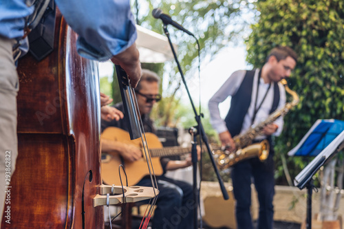 Canvas Print band of jazz and swing on stage outdoor