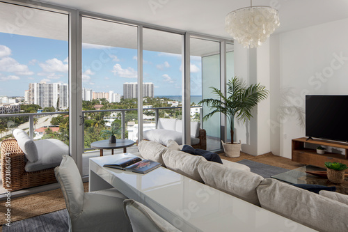 Wallpaper Mural Apartment family room overlooking ocean and beach Torontodigital.ca