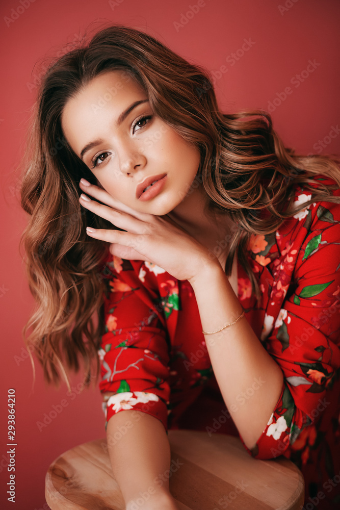 Portrait of beautiful girl with makeup. Design, Portrait of beautiful girl with makeup. Design,