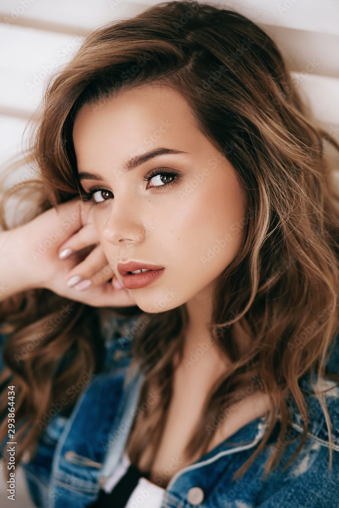 Portrait of beautiful girl with makeup. Design Portrait of beautiful girl with makeup. Design