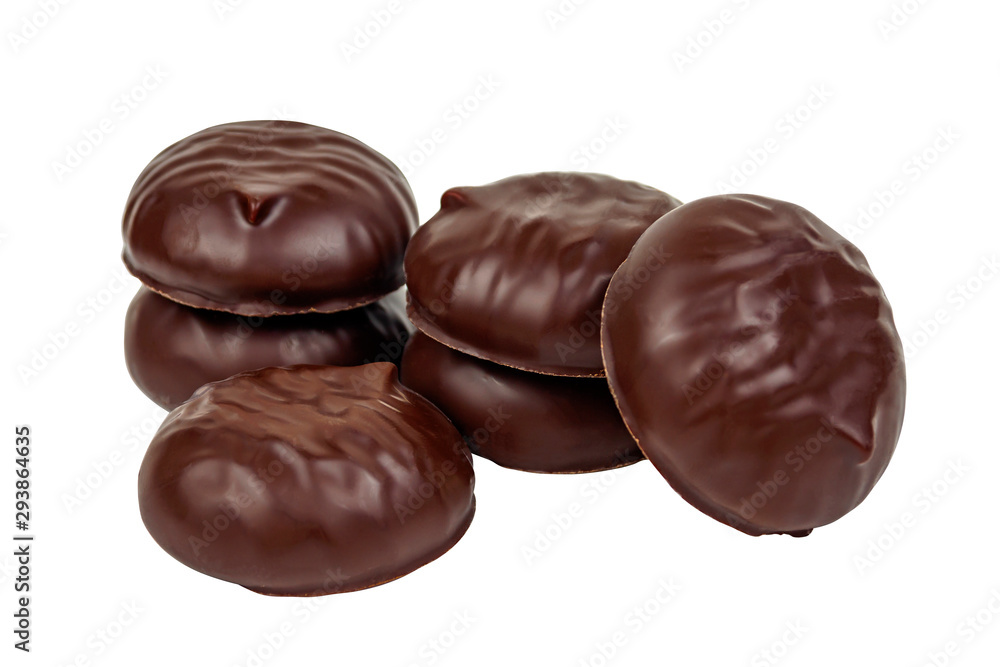 Chocolate marshmallows on a white background. Close-up. Chocolate marshmallows on a white background. Close-up.
