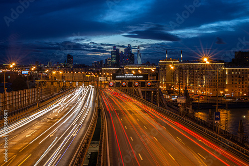Moscow night view from the bridge over the road © Sergey