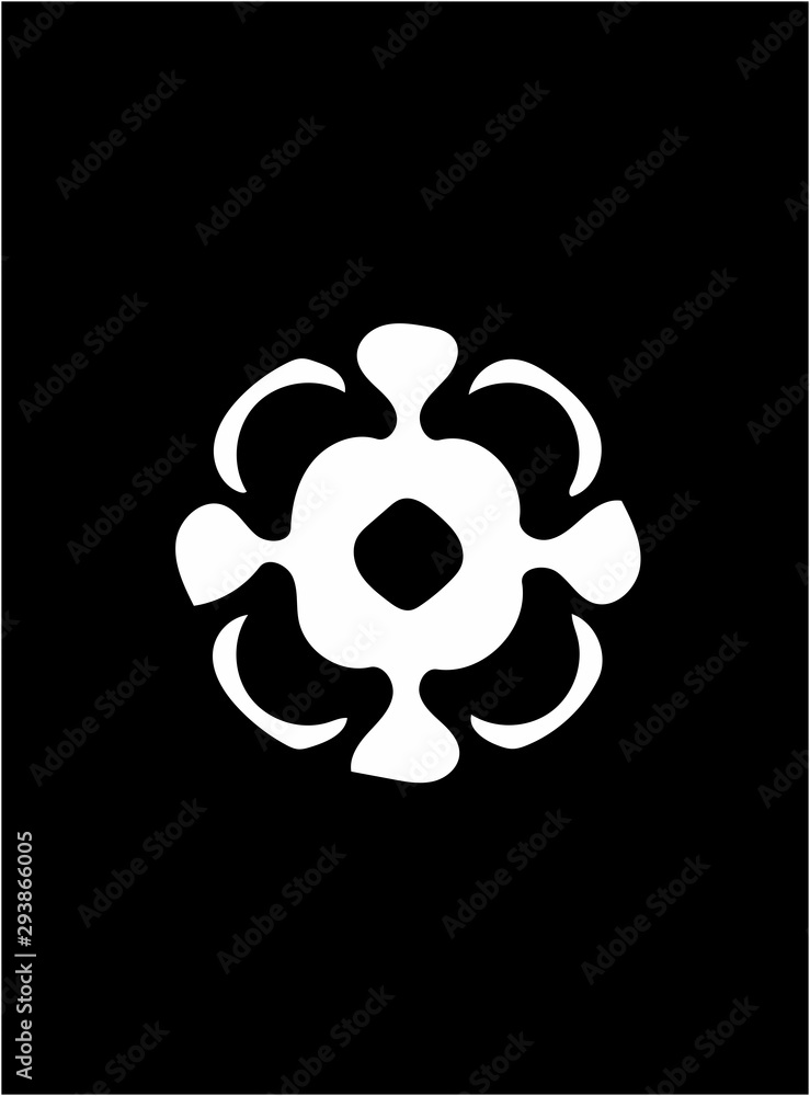 Ornate abstract white symbol on black background Ornate abstract white symbol on black background