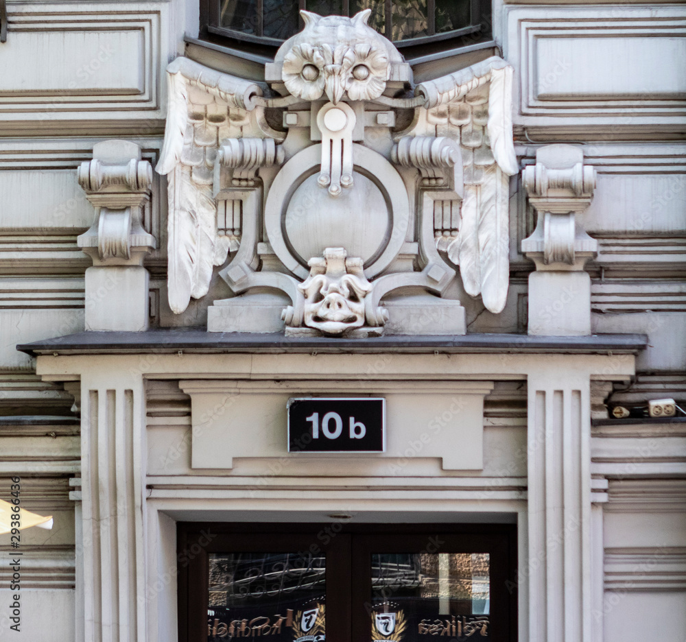 Obraz premium Facade of the art nouveau building by architect Eisenstein in the Elizabetes Street in Riga, Latvia