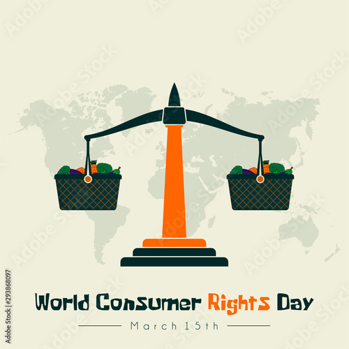 World consumer Right Day with basket, vegetables, and scales