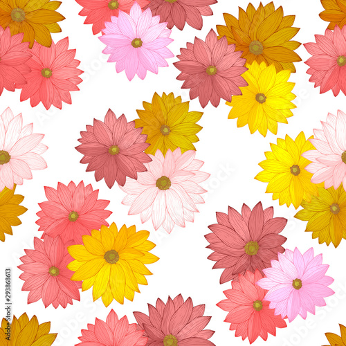 Fototapeta Naklejka Na Ścianę i Meble -  floral seamless endless pattern template with flowers daisy gerberas marguerite vector illustration