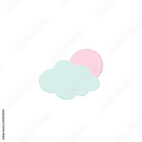 Cute Full Moon and Cloud icons isolated on white. Cartoon Weather and Halloween traditional symbols. Soft Pink and Blue colors. Printable flat style. For seasonal cards, stickers. © Juls Dumanska