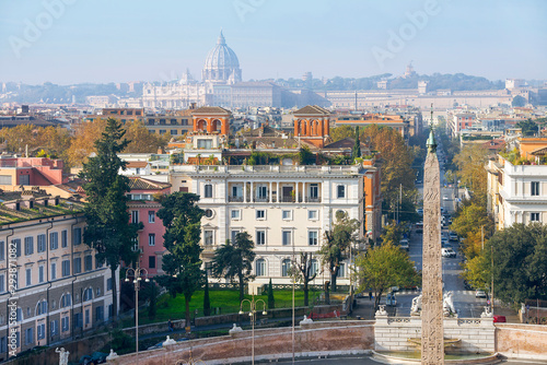 Fototapeta Naklejka Na Ścianę i Meble -  top view of the Piazza del Popolo and the street Cola di Rienzo, leading to the Vatican, Rome, Italy