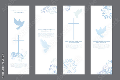 Doves and flowers religious white bookmarks set, christian templates kit, universal design