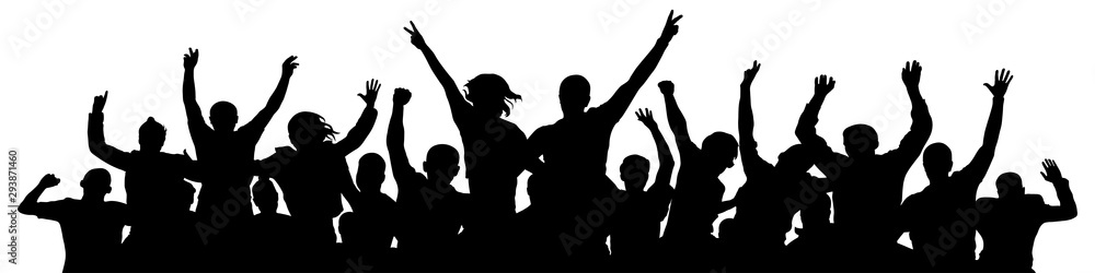 Crowd cheer. People celebrate silhouette. People at a disco party concert