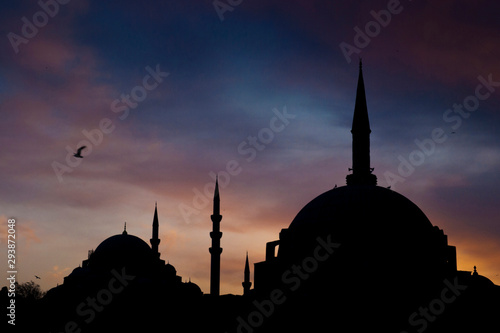 Blue mosque silhouette at sunset, Istanbul, Turkey