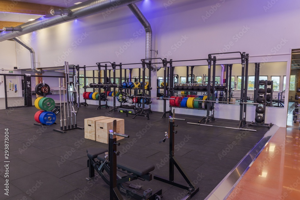Obraz premium Beautiful view of well equipped fitness center. Healthy lifestyle concept. Enkoping. Sweden. 