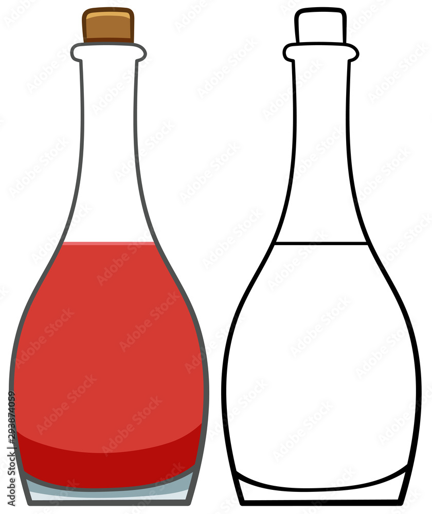 Red wine glass bottle in colored and line versions Red wine glass bottle in colored and line versions