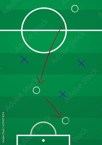 Soccer team formation and tactic drawing on the green football board