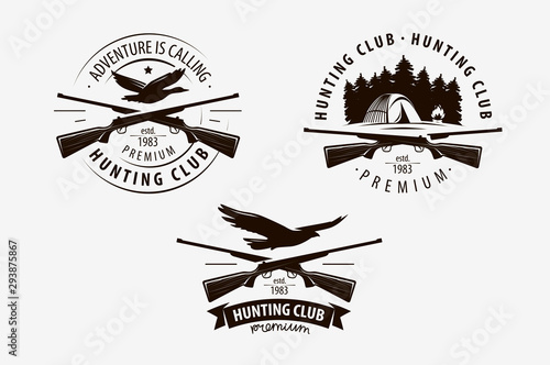 Hunting club set of labels. Hunt logo. Vector illustration