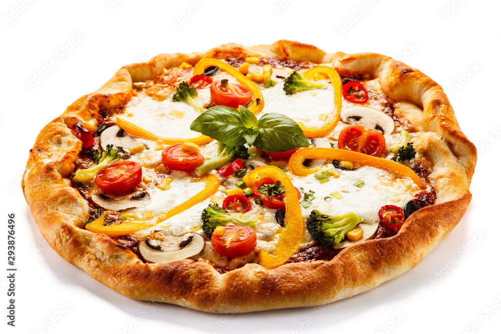 Pizza with pepper and champignon on white background