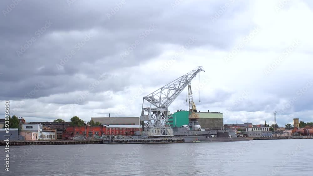 Floating Crane Vessel On A River And Sea Floating Crane Vessel On A River And Sea
