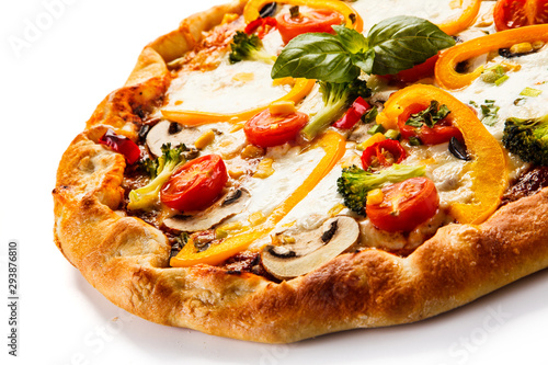 Pizza with pepper and champignon on white background