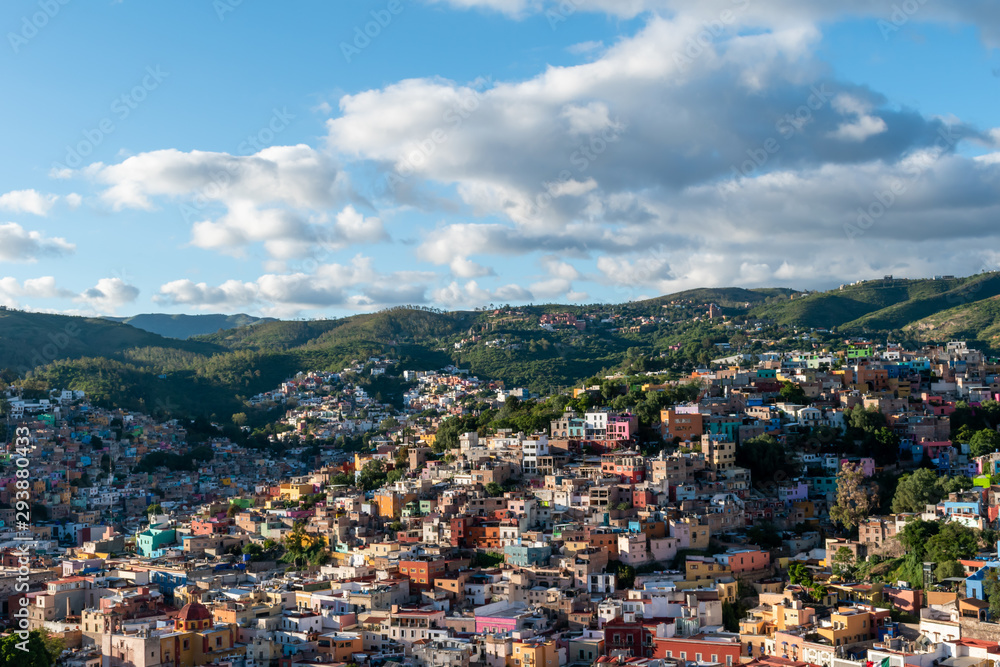 Aerial view of old historic city in Mexico Guanajuato traveling adventure