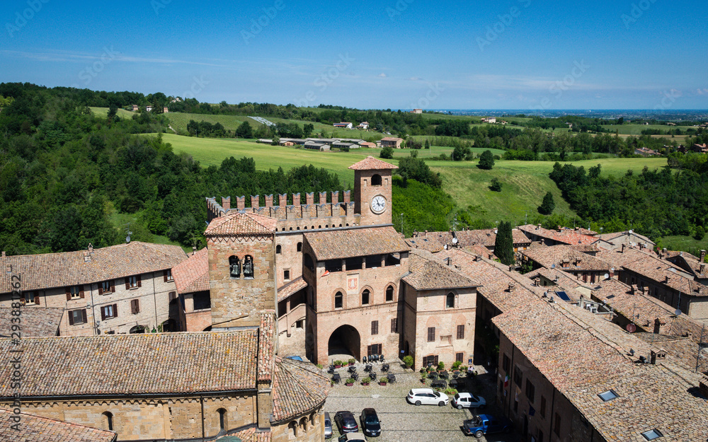 View on the historic town of Castell Arquato in Italy