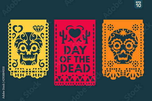 Dia de los muertos mean Day of the Dead celebration. Traditional Mexican paper cutting flags