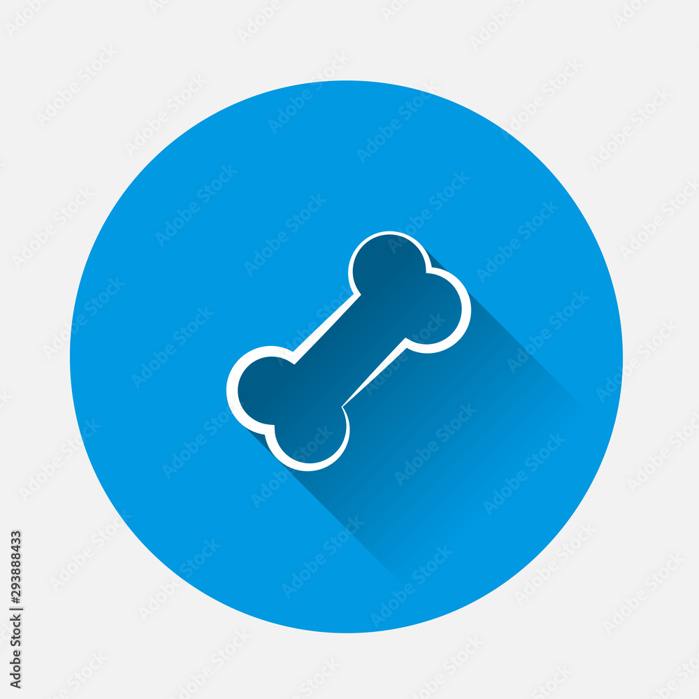 Vector icon of dog bone on blue background. Flat image with long shadow. Vector icon of dog bone on blue background. Flat image with long shadow.