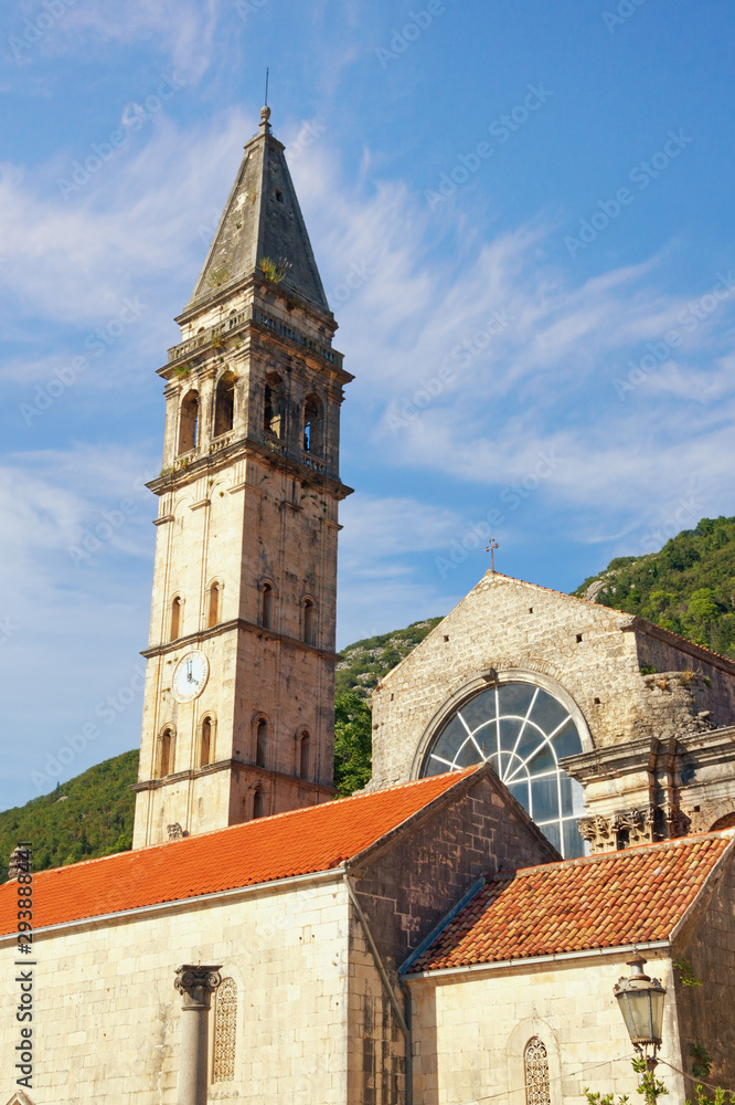 Bell Tower of  St Nicholas church in ancient town of Perast, Montenegro