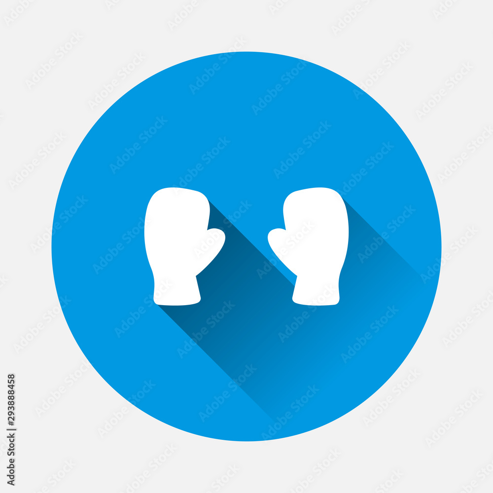 Vector icon of boxing gloves on blue background. Flat image with long shadow. Vector icon of boxing gloves on blue background. Flat image with long shadow.