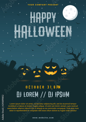 Happy halloween business flyer design template, vector illustration