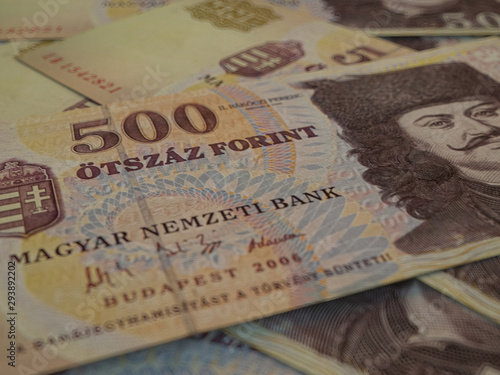 Hungarian forint. Money of Hungary, financial background. HUF. Macro shot