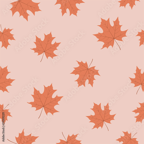 The seamless pattern with red maple leaves is on the pink background.