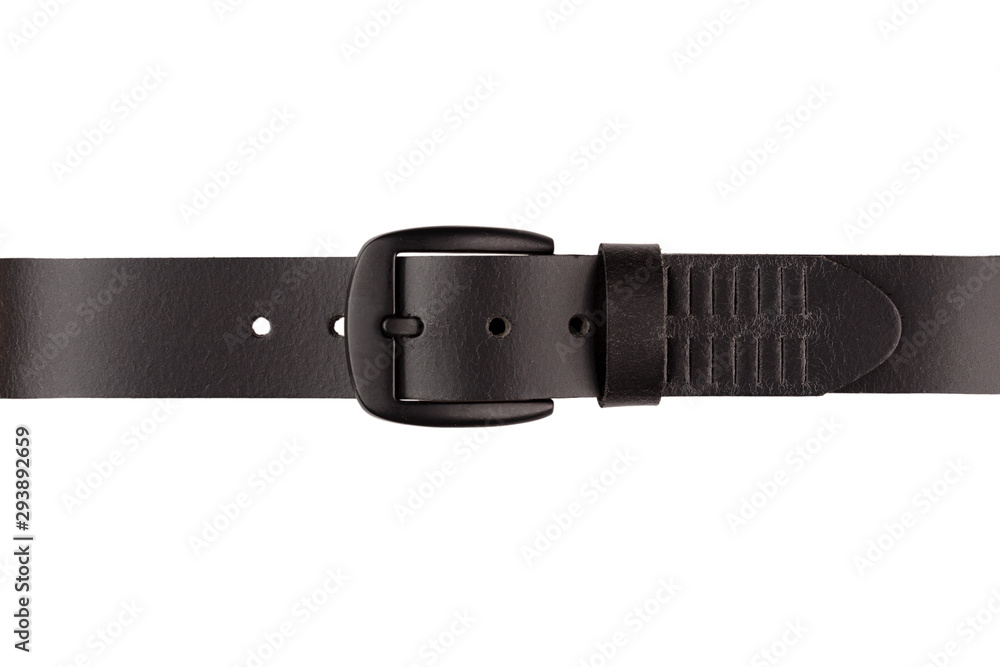 leather men's trouser belt fastened in lock isolated on white background leather men's trouser belt fastened in lock isolated on white background
