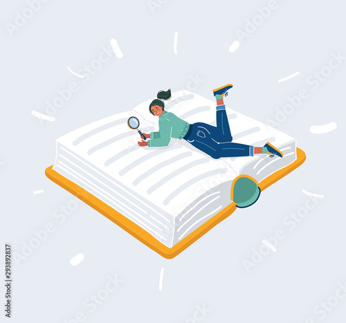 Woman lay on big gaint book