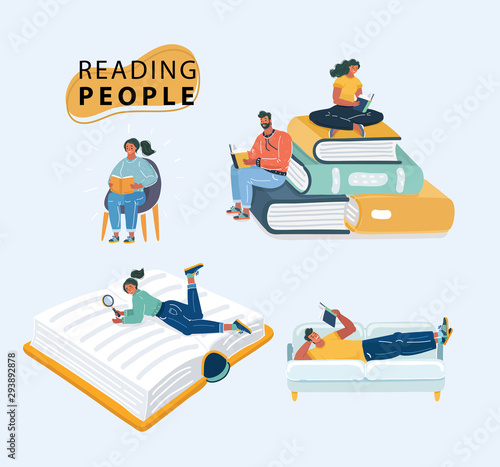 People reading books on white.