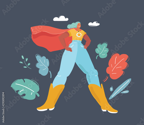 Woman in superhero costume on dark.