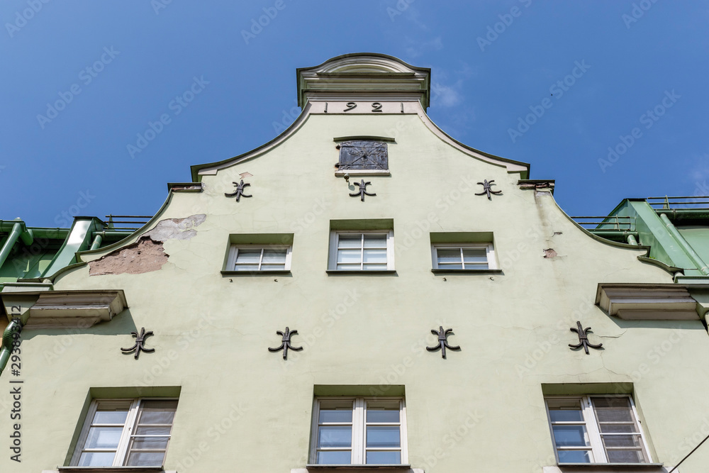  Facade of an old house in the center of Riga, Latvia