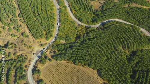Flying Above Serpantine Mountain Road. High Angle Aerial View. Crimea