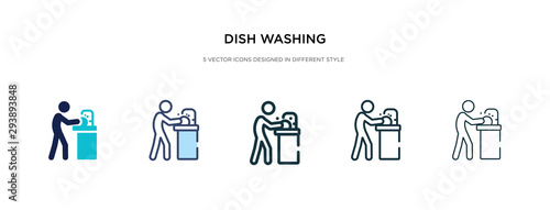 dish washing icon in different style vector illustration. two colored and black dish washing vector icons designed in filled  outline  line and stroke style can be used for web  mobile  ui